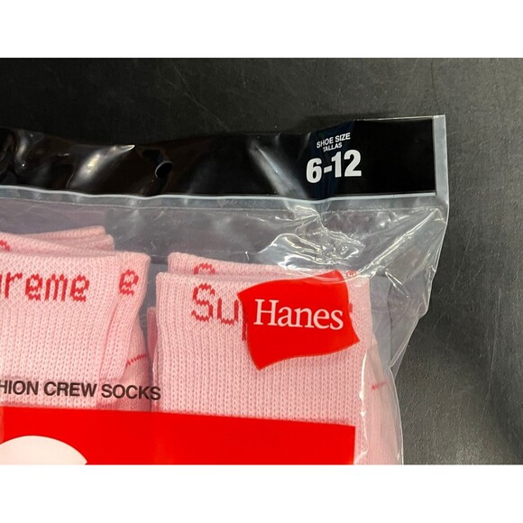 Supreme x Hanes Socks 4 Pack Pink Crew Socks Size 6-12 Brand New Sealed - Picture 2 of 4